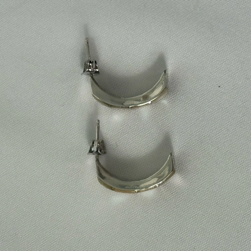 Vintage Native‎ American Unsigned Mother Of Pearl Sterling Silver Hoop Earrings
